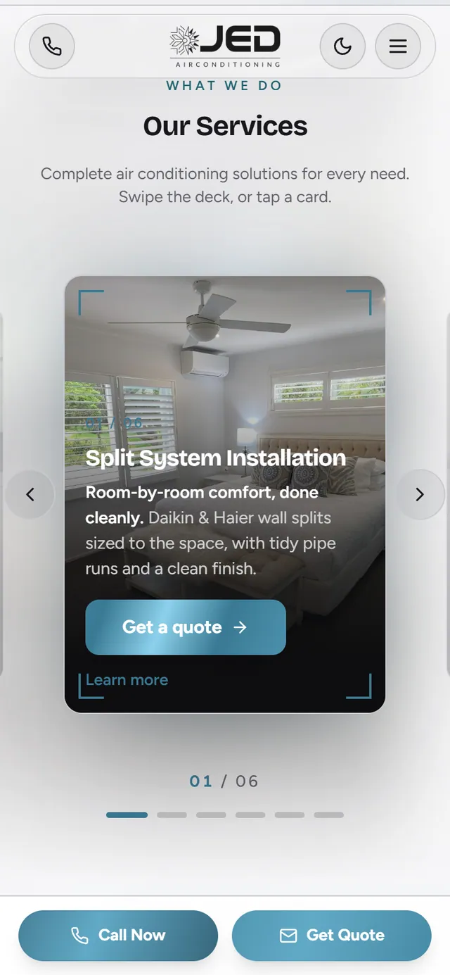 JED Air Conditioning, mobile, scrolled