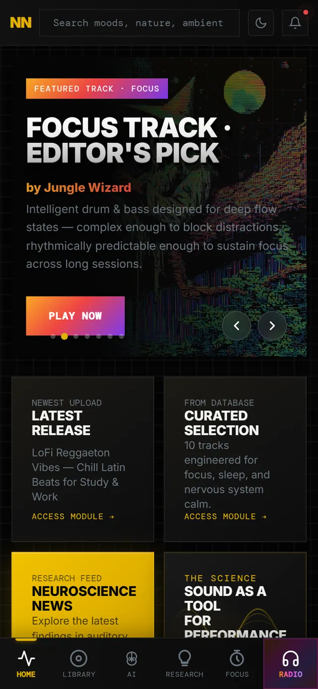 Neuronest, mobile, scrolled