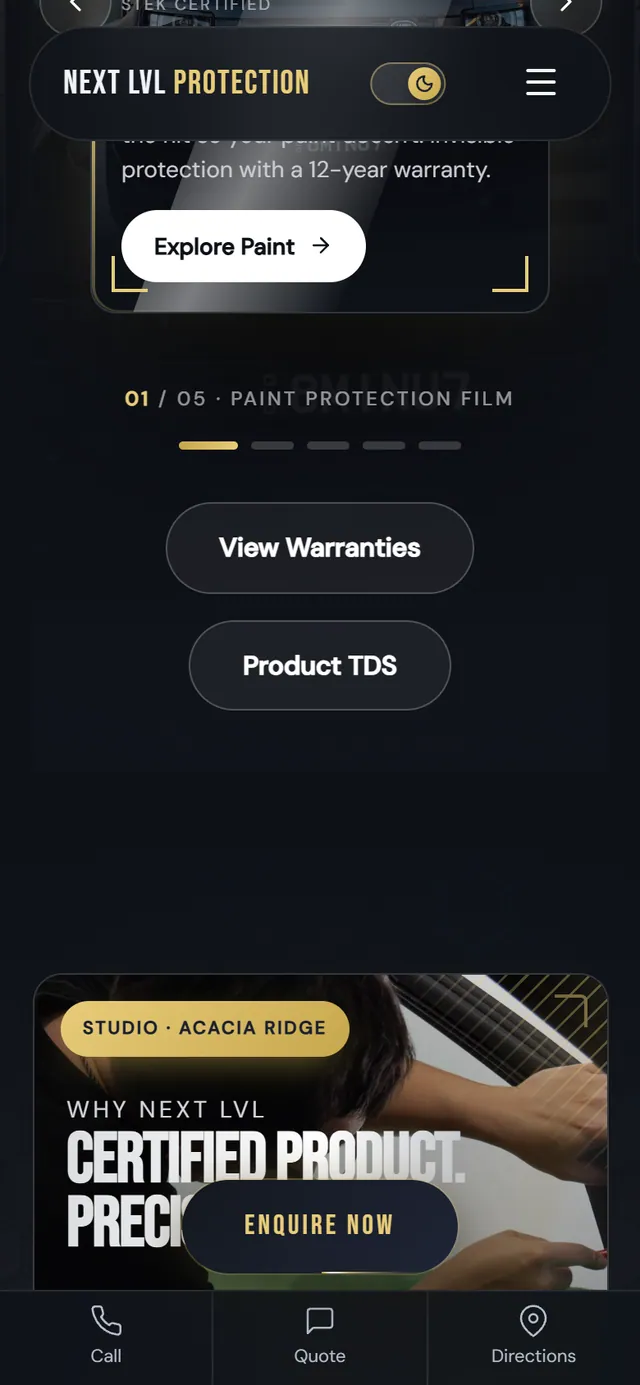 NEXT LVL Protection, mobile, scrolled